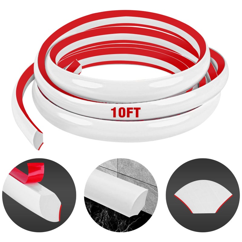 Miuwauer Flexible Quarter Round Molding Self Adhesive (White  10 Ft) Peel and Stick Flexible Corner Molding Trim Caulk Strip for Ceiling  Molding  Wall Corner  Tile Edge  Countertop Cabinet Edge - Image 1